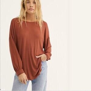 Free People Shimmy Shake Top sz S Brick Low Open Back Top boho Slouchy oversized